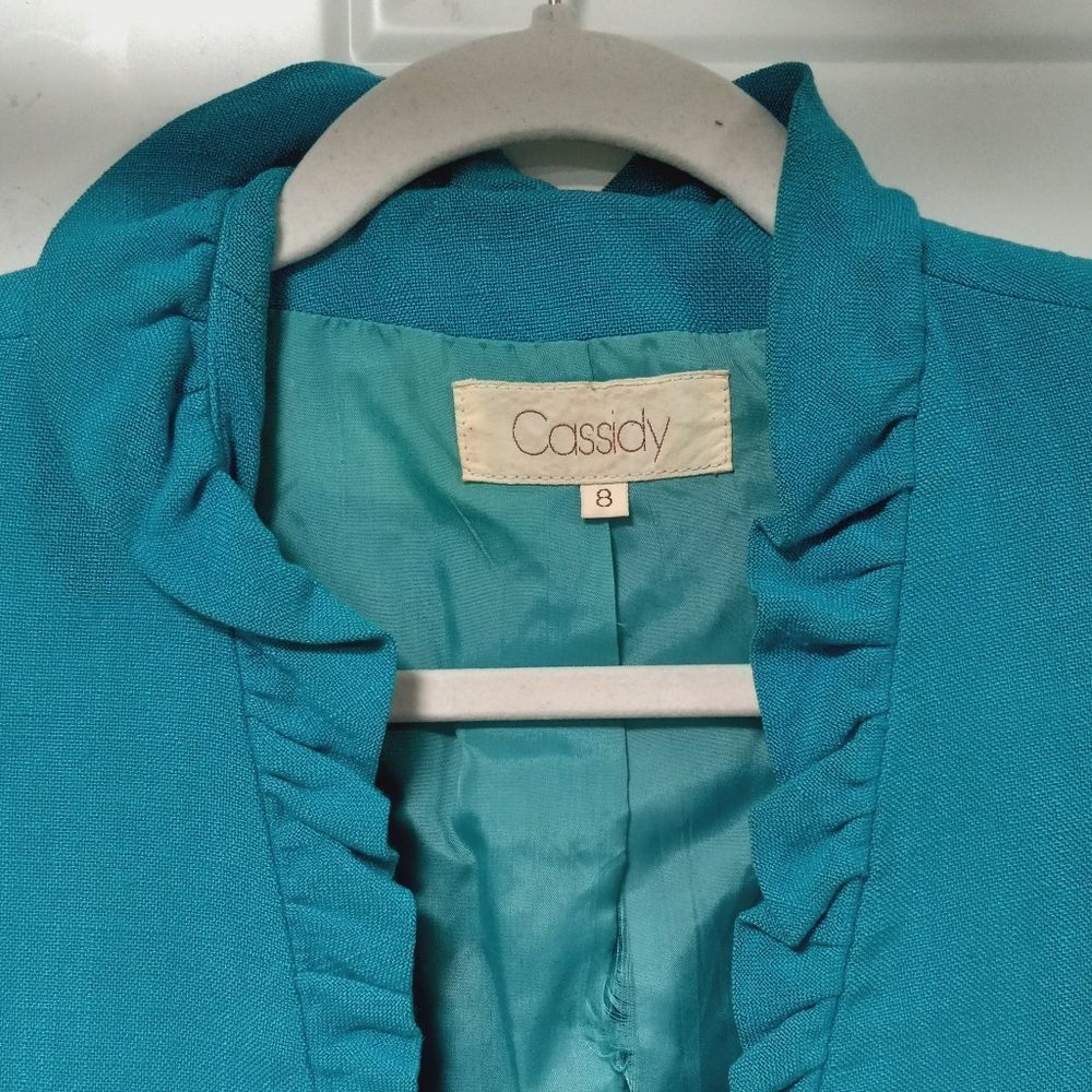 CASSIDY Vintage Cropped Linen Ruffalo Trimmed Jacket 6/8 - Picture 2 of 15